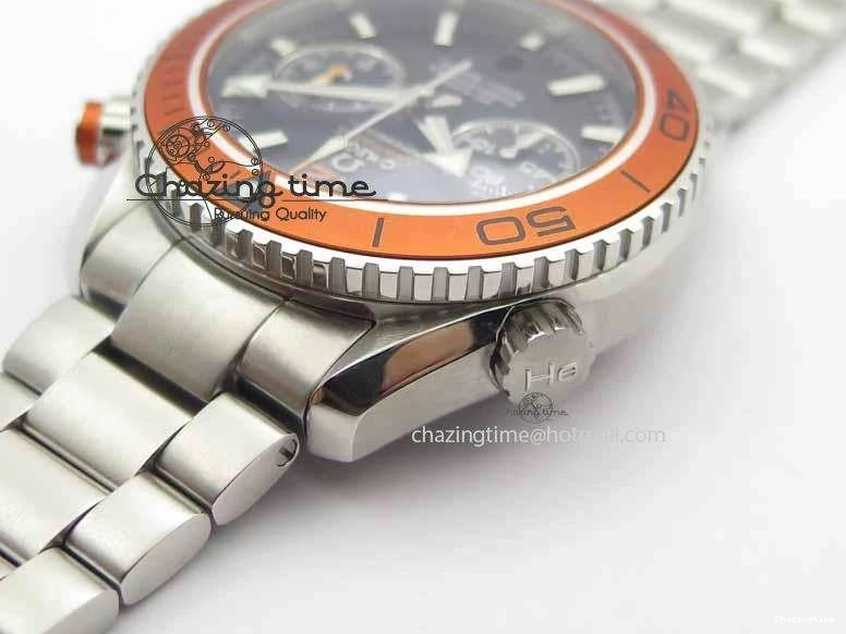 0517 Sophisticated Planet Ocean Master Chronometer Chrono SS OM 1:1 Best Edition Orange On SS Bracelet A 8156